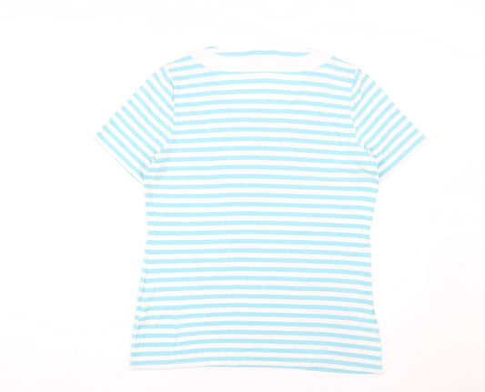 Jaeger Women's Blue Stripe T-Shirt, Size L, Casual Style
