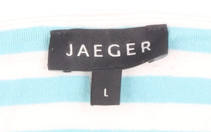 Jaeger Women's Blue Stripe T-Shirt, Size L, Casual Style