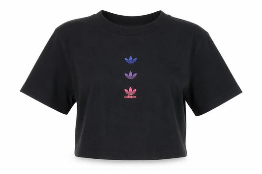 Front view of Adidas Women's Black Cropped T-Shirt, size 6