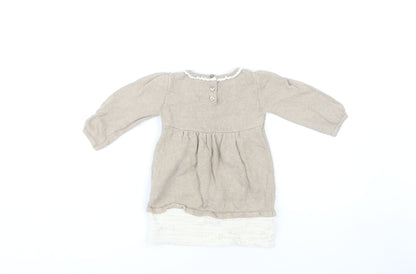 Rachel Ashwell Beige Baby Dress with Bow, 6-9 Months