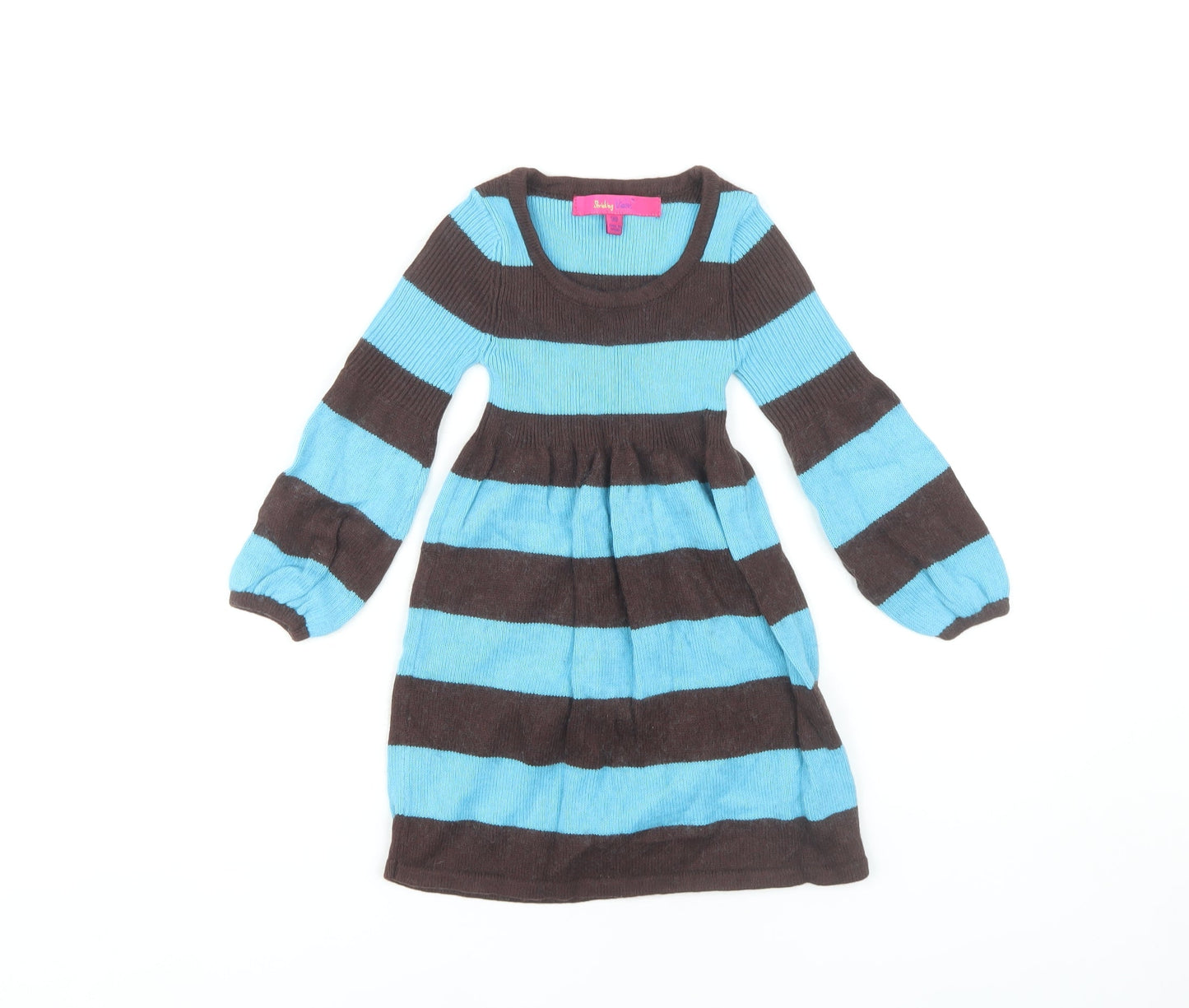 Shrinking Violet Girls Blue Brown Striped Knit Dress S