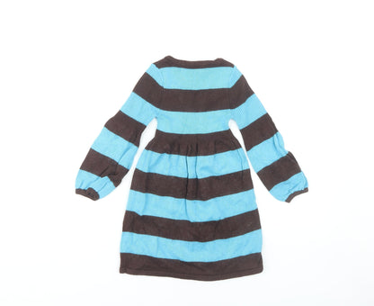 Shrinking Violet Girls Blue Brown Striped Knit Dress S