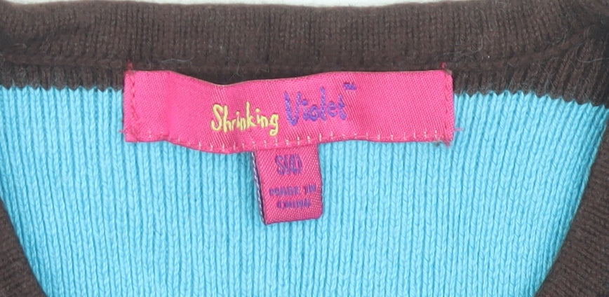 Shrinking Violet Girls Blue Brown Striped Knit Dress S