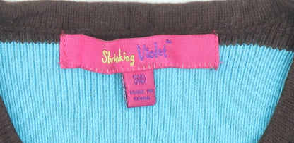 Shrinking Violet Girls Blue Brown Striped Knit Dress S