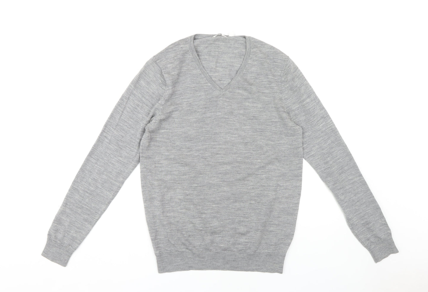 Uniqlo Men's Grey Wool V-Neck Pullover Jumper M