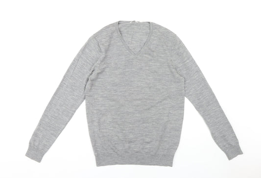 Uniqlo Men's Grey Wool V-Neck Pullover Jumper M