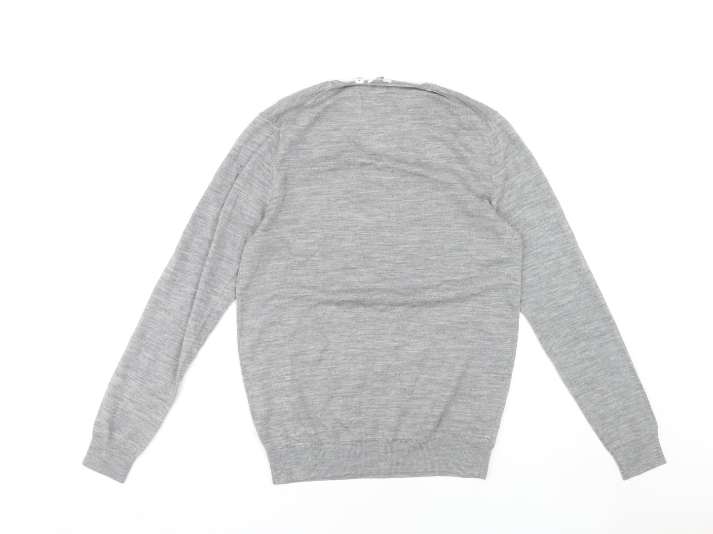 Uniqlo Men's Grey Wool V-Neck Pullover Jumper M