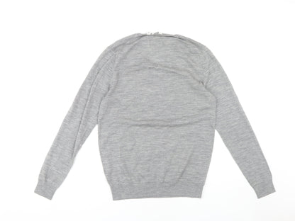 Uniqlo Men's Grey Wool V-Neck Pullover Jumper M