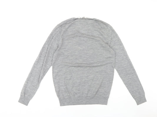 Uniqlo Men's Grey Wool V-Neck Pullover Jumper M
