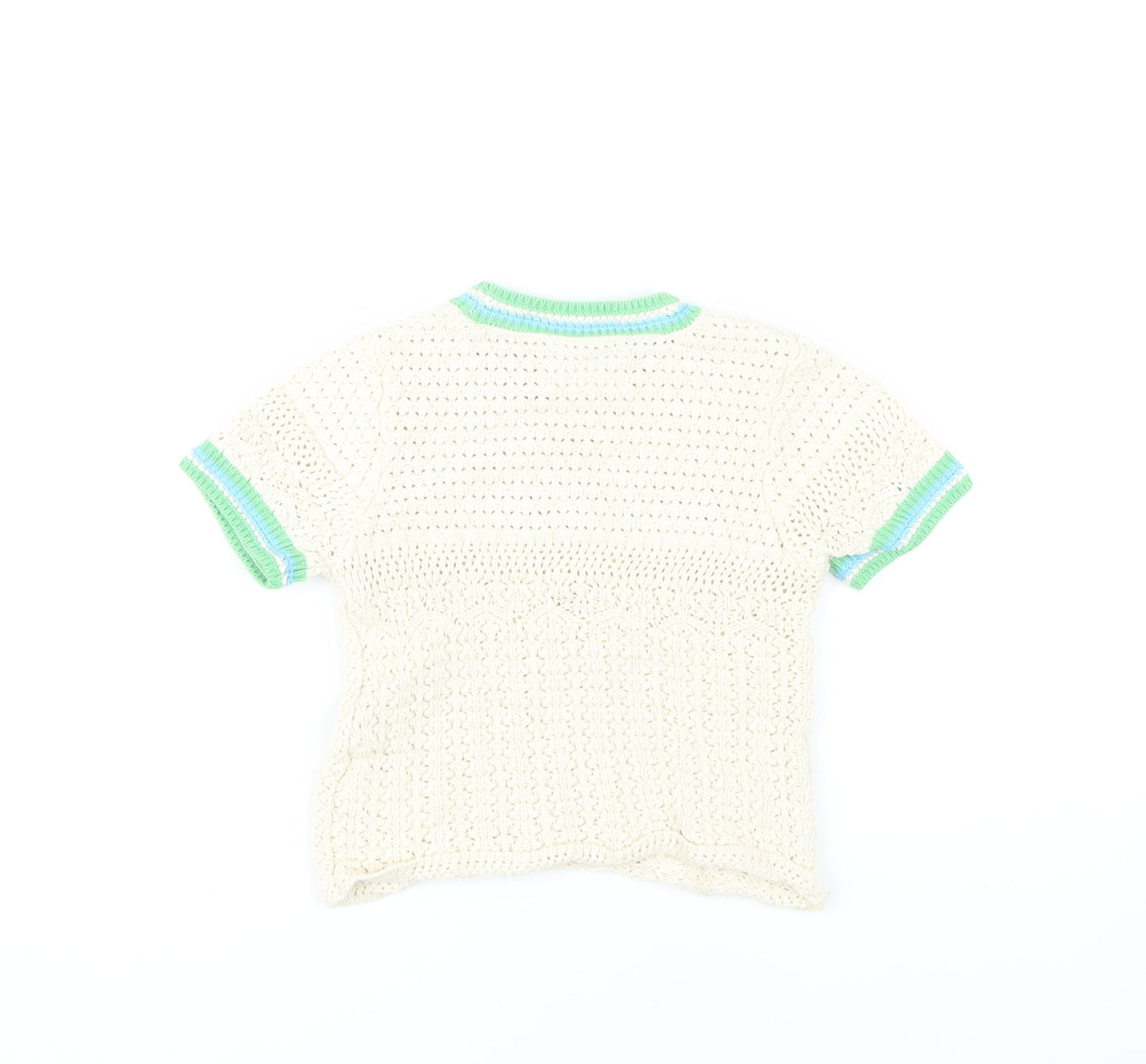 Zara Girls Ivory Crochet Jumper, Size 8-9, Short Sleeve Floral Design