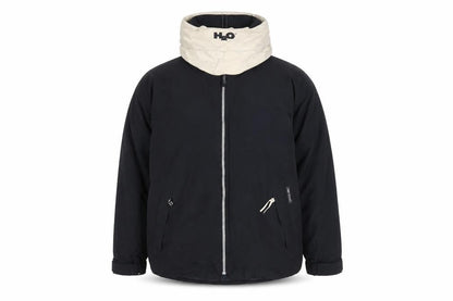 Front view of H2O unisex black nylon puffer jacket m waterproof