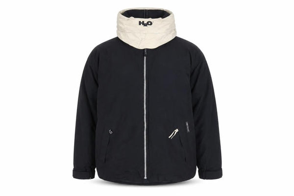 Front view of H2O unisex black nylon puffer jacket m waterproof