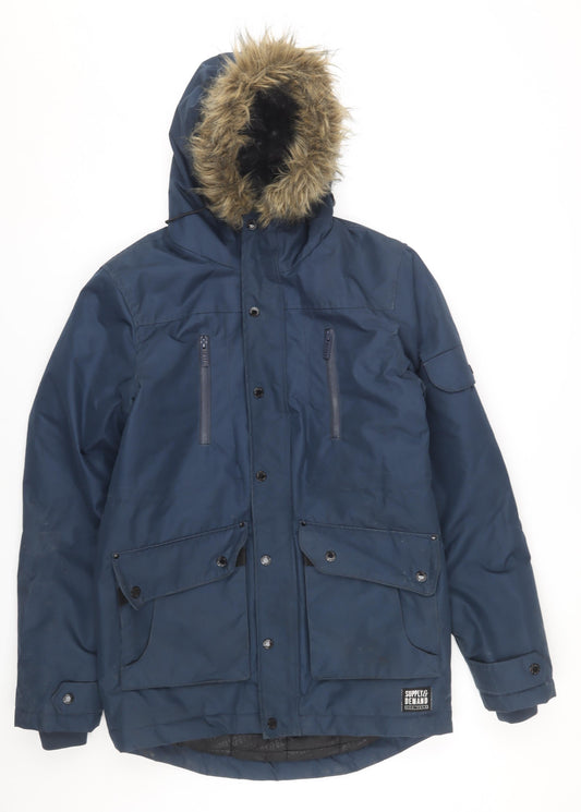 Mens UK Size XS Supply & Demand Blue Parka Coat