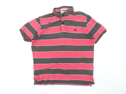 Next Men's Red Striped Polo L Short Sleeve Cotton