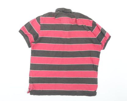 Next Men's Red Striped Polo L Short Sleeve Cotton