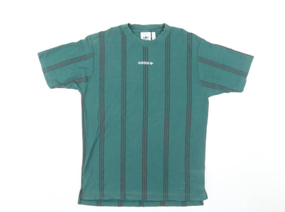 Adidas Green Striped Men's T-Shirt M Short Sleeve