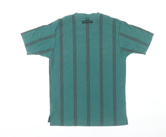 Adidas Green Striped Men's T-Shirt M Short Sleeve