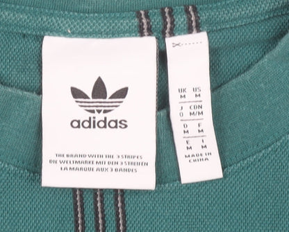 Adidas Green Striped Men's T-Shirt M Short Sleeve