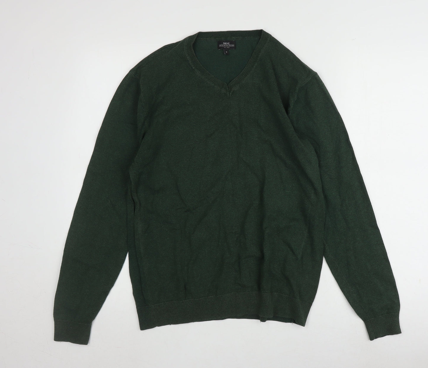 Next Men's Green V-Neck Cotton Pullover Jumper M