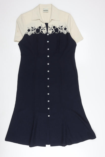 Eastex Women's Blue Short Sleeve Embroidered Dress