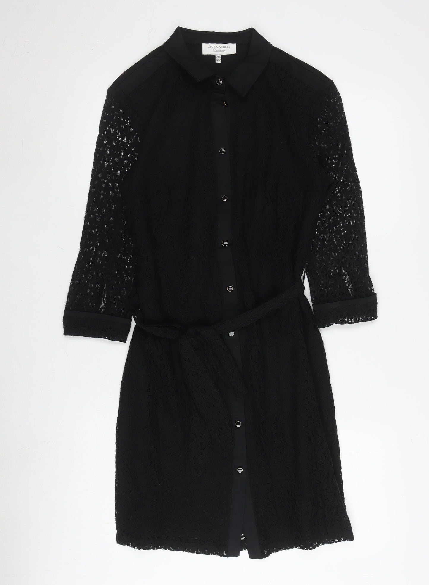 Laura Ashley Women's Black Lace Dress Size 8 Long Sleeve