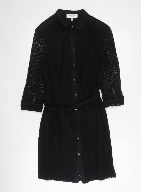 Laura Ashley Women's Black Lace Dress Size 8 Long Sleeve