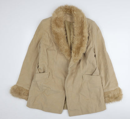 Bay Women's Beige Fur Trim Wool Coat Size 12