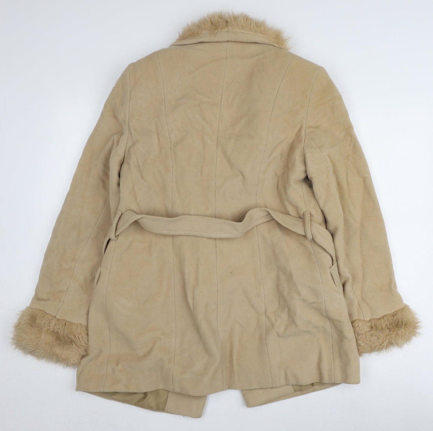 Bay Women's Beige Fur Trim Wool Coat Size 12