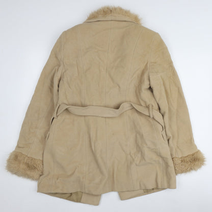 Bay Women's Beige Fur Trim Wool Coat Size 12