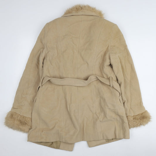 Bay Women's Beige Fur Trim Wool Coat Size 12
