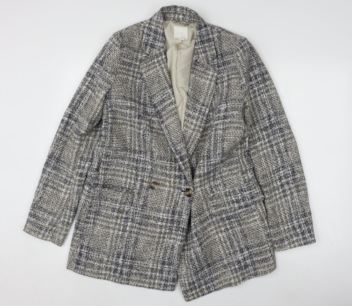 H&M Women's Grey Plaid Blazer, Size 10, Classic Style