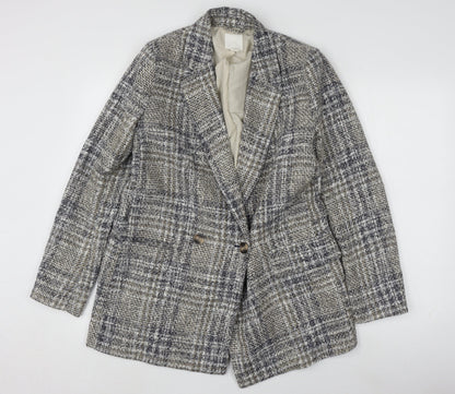 H&M Women's Grey Plaid Blazer, Size 10, Classic Style