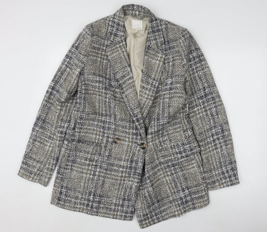 H&M Women's Grey Plaid Blazer, Size 10, Classic Style