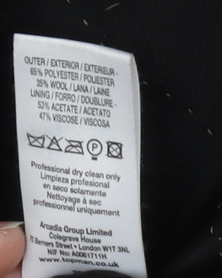 Mens UK Size 38 Topman Regular Black Suit Jacket