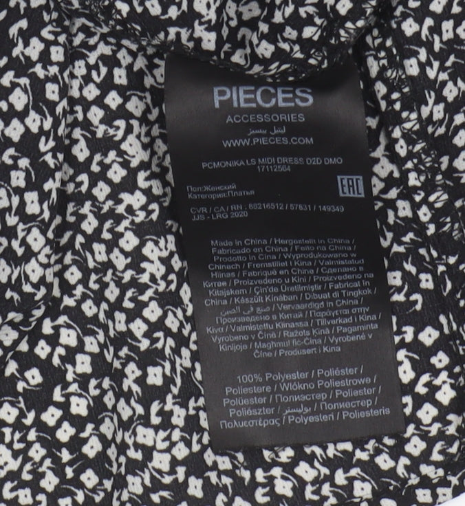 PIECES Women’s Black Floral Midi Dress M