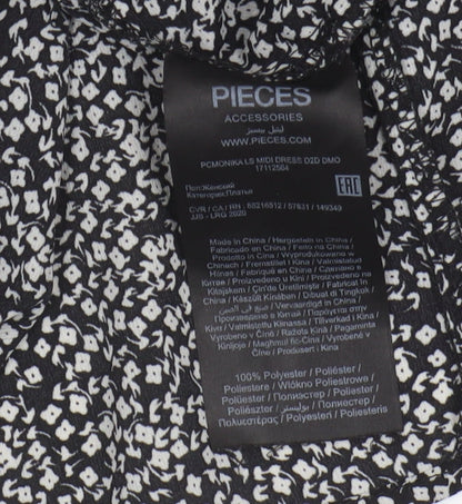 PIECES Women’s Black Floral Midi Dress M