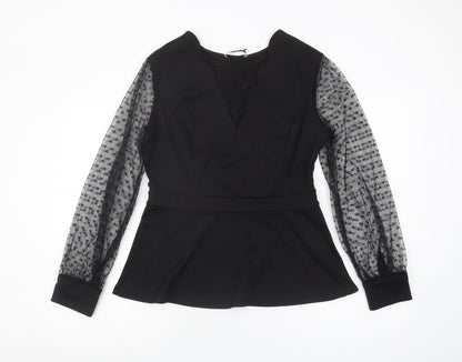 Grace Karin Women's Black V-Neck Blouse, Elegant Long Sleeve Top