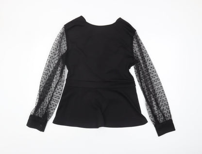 Grace Karin Women's Black V-Neck Blouse, Elegant Long Sleeve Top