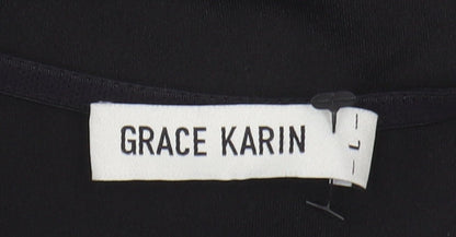 Grace Karin Women's Black V-Neck Blouse, Elegant Long Sleeve Top