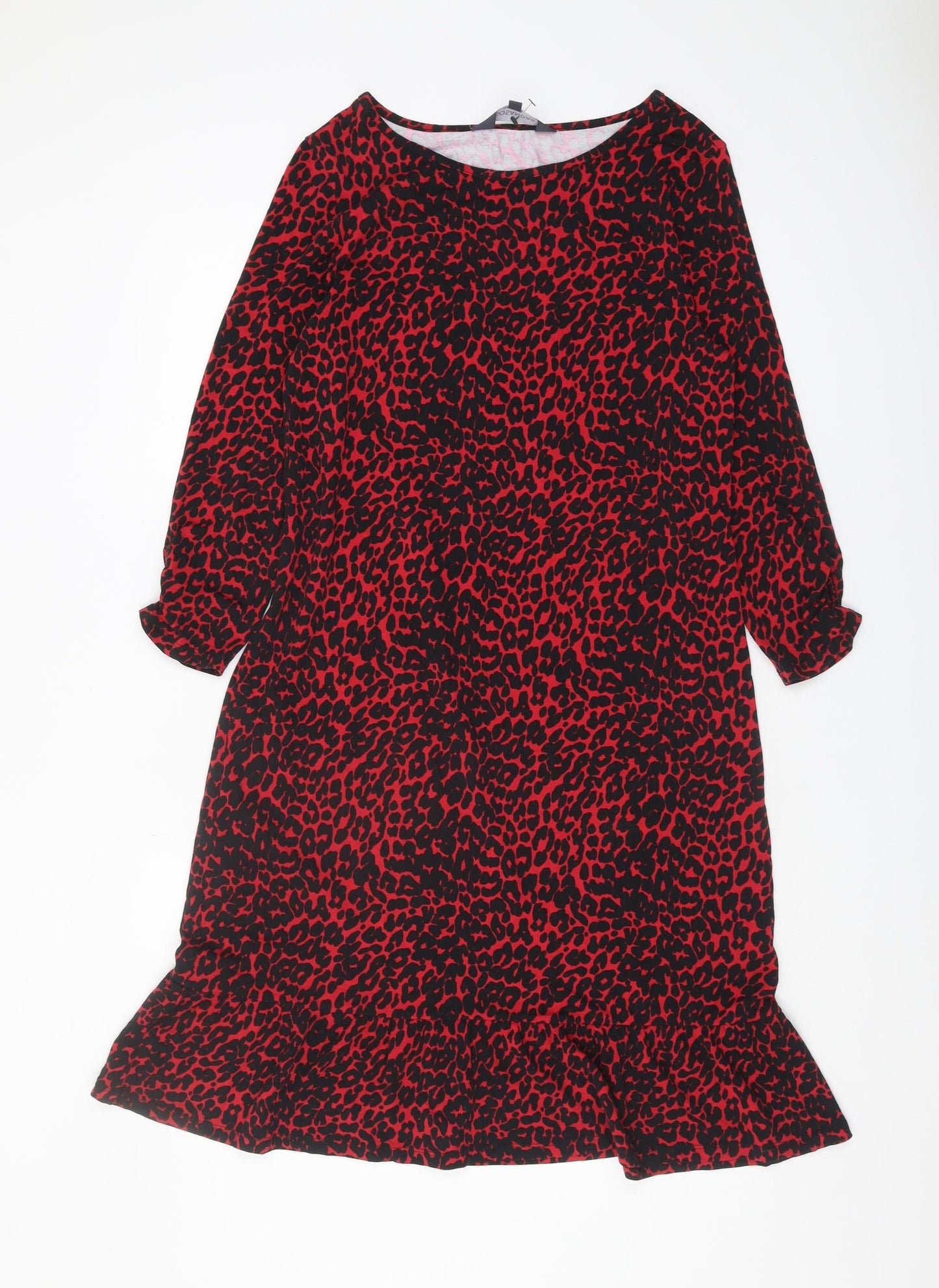 Sosandar Red Animal Print Women's Dress, Long Sleeve, Size 10
