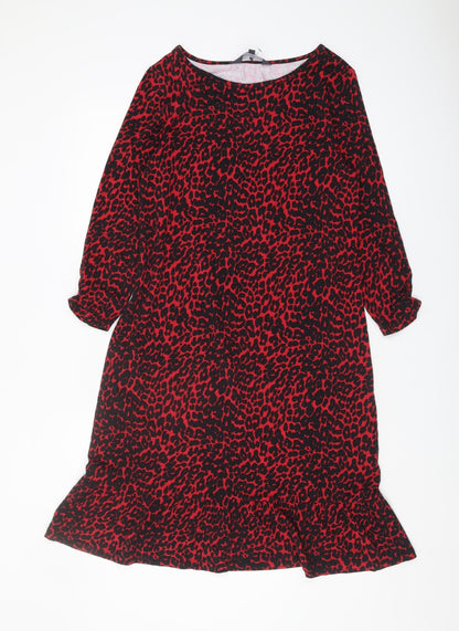 Sosandar Red Animal Print Women's Dress, Long Sleeve, Size 10