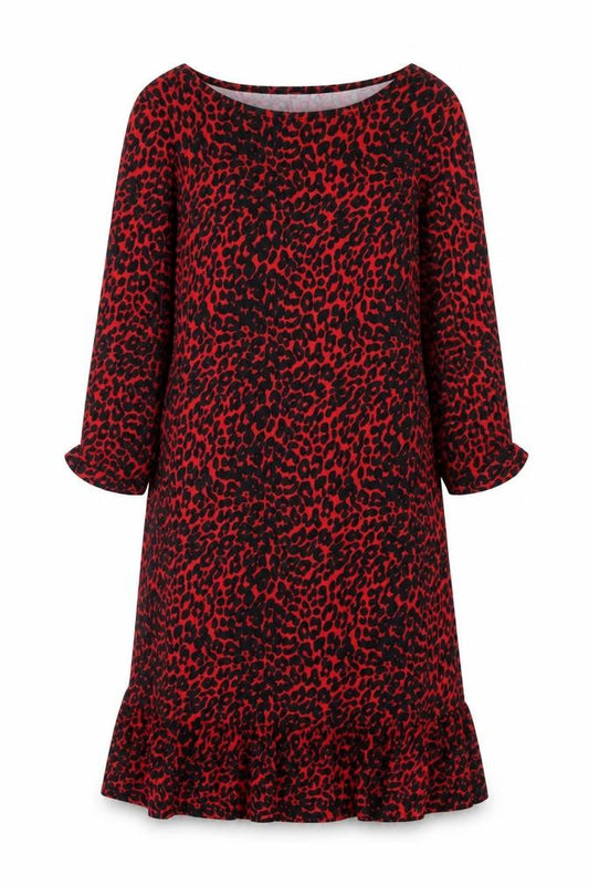 Sosandar Red Animal Print Women's Dress, Long Sleeve, Size 10
