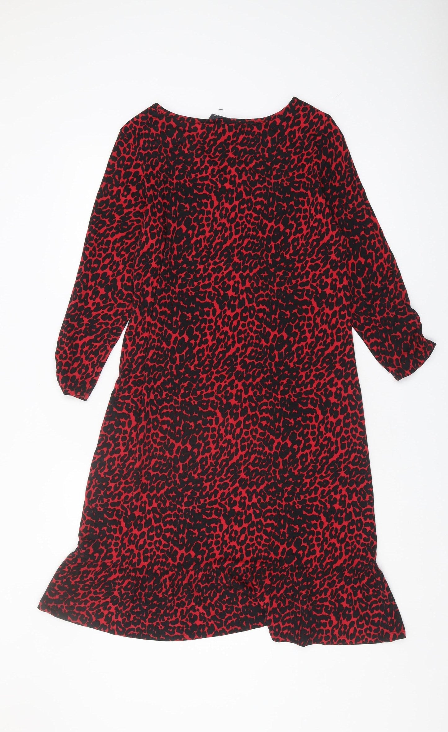 Sosandar Red Animal Print Women's Dress, Long Sleeve, Size 10