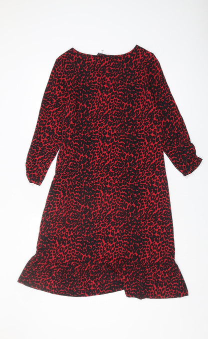 Sosandar Red Animal Print Women's Dress, Long Sleeve, Size 10