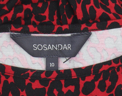Sosandar Red Animal Print Women's Dress, Long Sleeve, Size 10