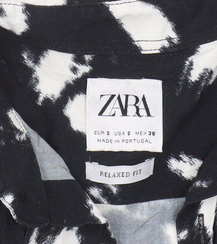 Womens UK Size 10 Zara Black Basic Button-Up