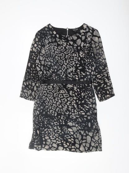 Topshop Women's Black Animal Print Shift Dress UK 10