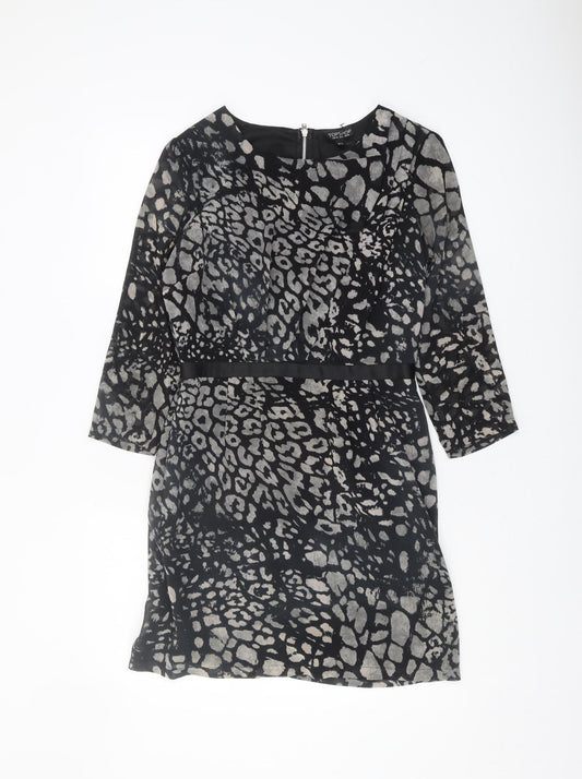 Topshop Women's Black Animal Print Shift Dress UK 10
