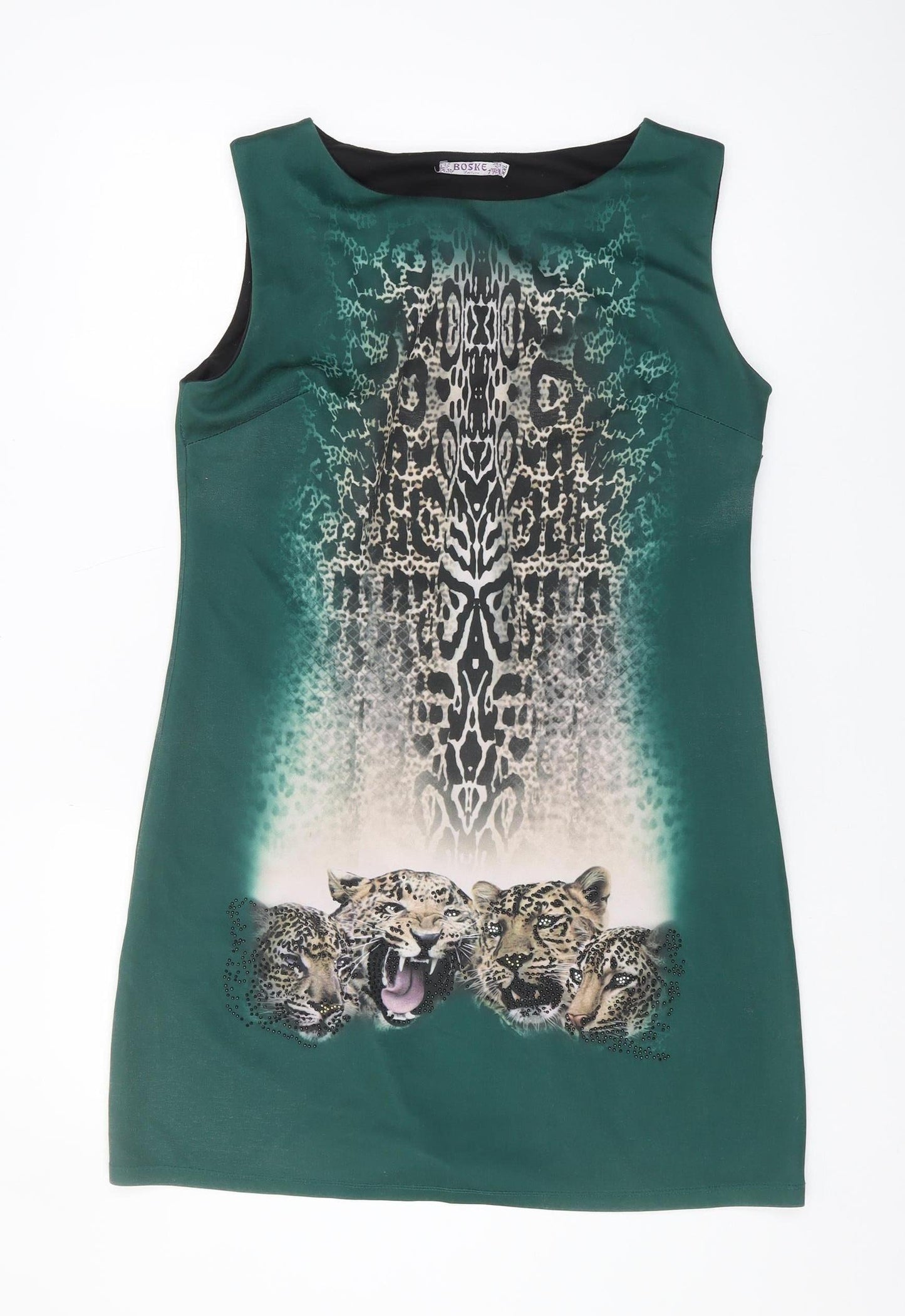 Boske Women's Green Animal Print Sleeveless Dress