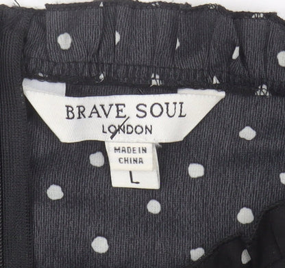 Womens UK Size L Brave Soul Black Cropped Blouse